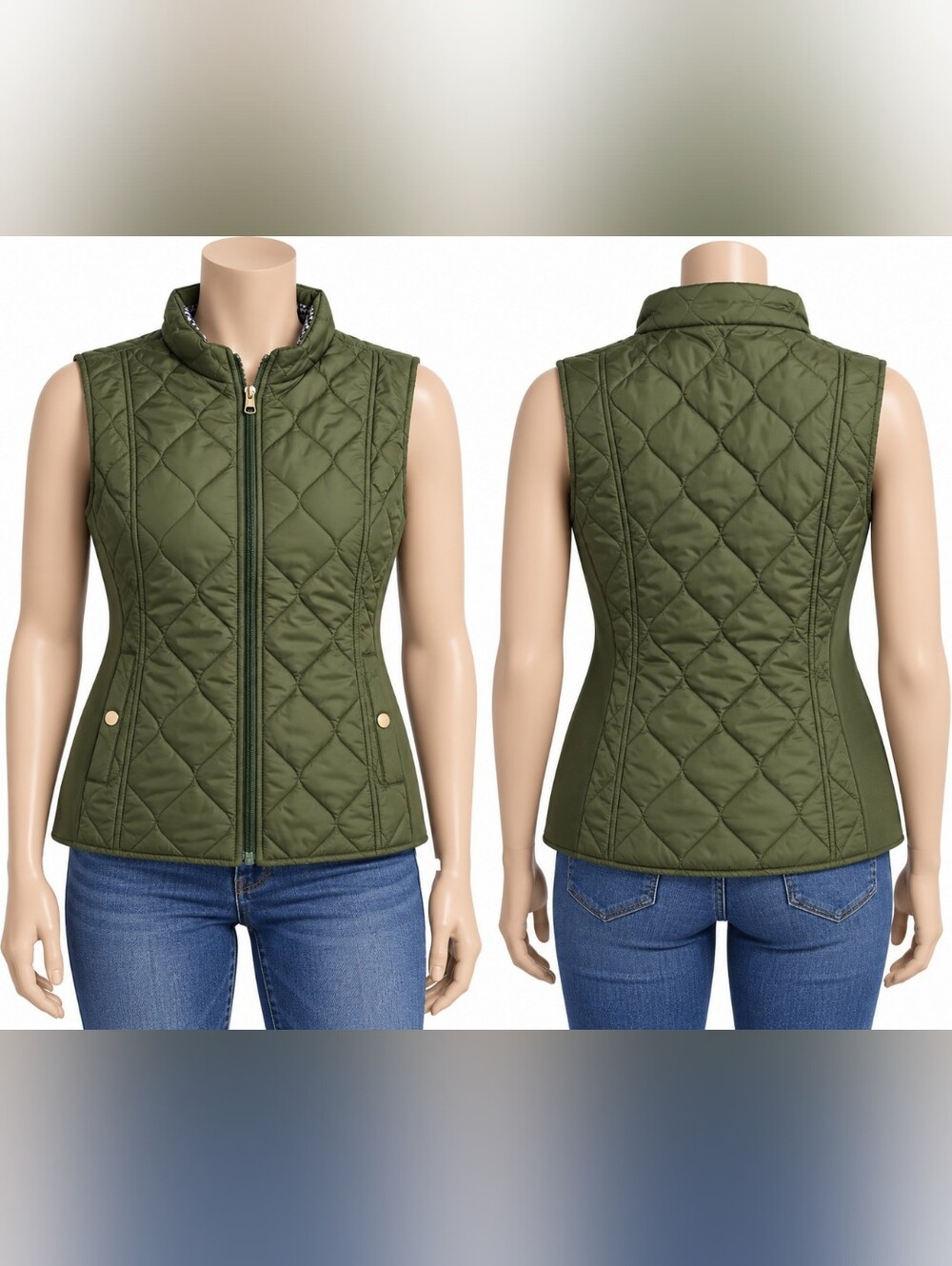 Kim Rogers Quilted Olive Green Fitted Sleeveless Vest